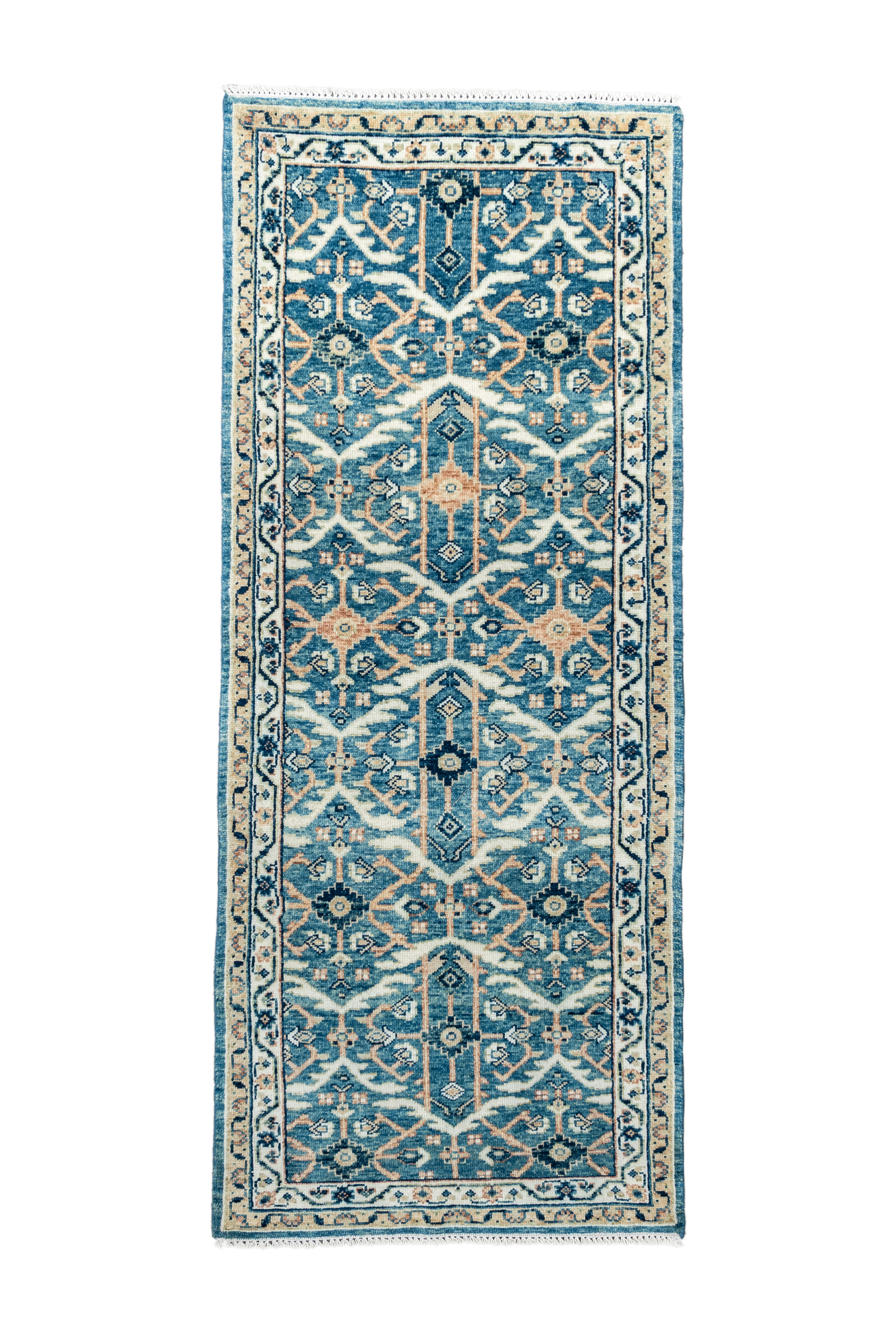 Alma Collection Malayer runner A11007 in deep indigo with ivory border